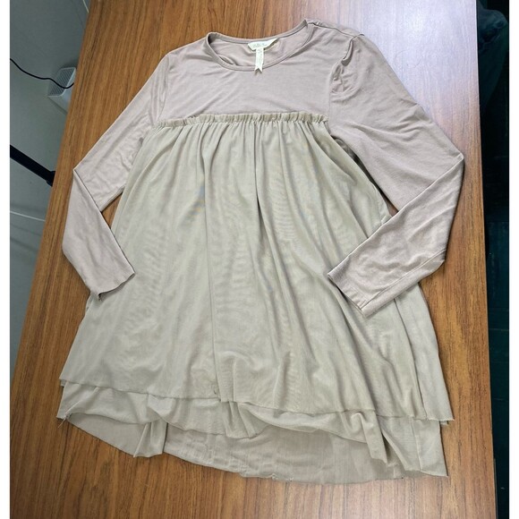 Matilda Jane Sz Small Taupe Babydoll Style Tunic Top Mesh Overlay Knit - Picture 6 of 11